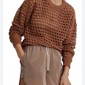 Varley Tan Openwork Knit Sweater